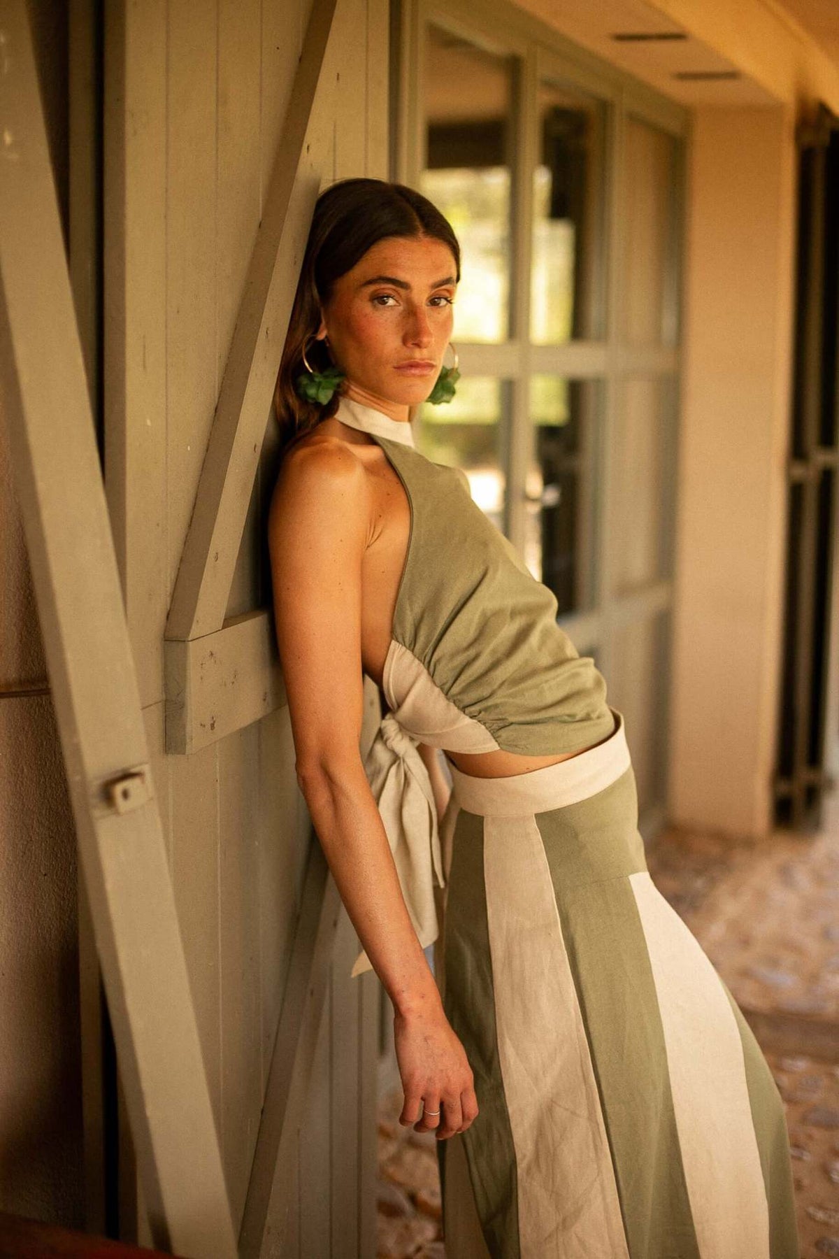 Two-Tone Halter Top and Maxi Skirt Two Piece Set