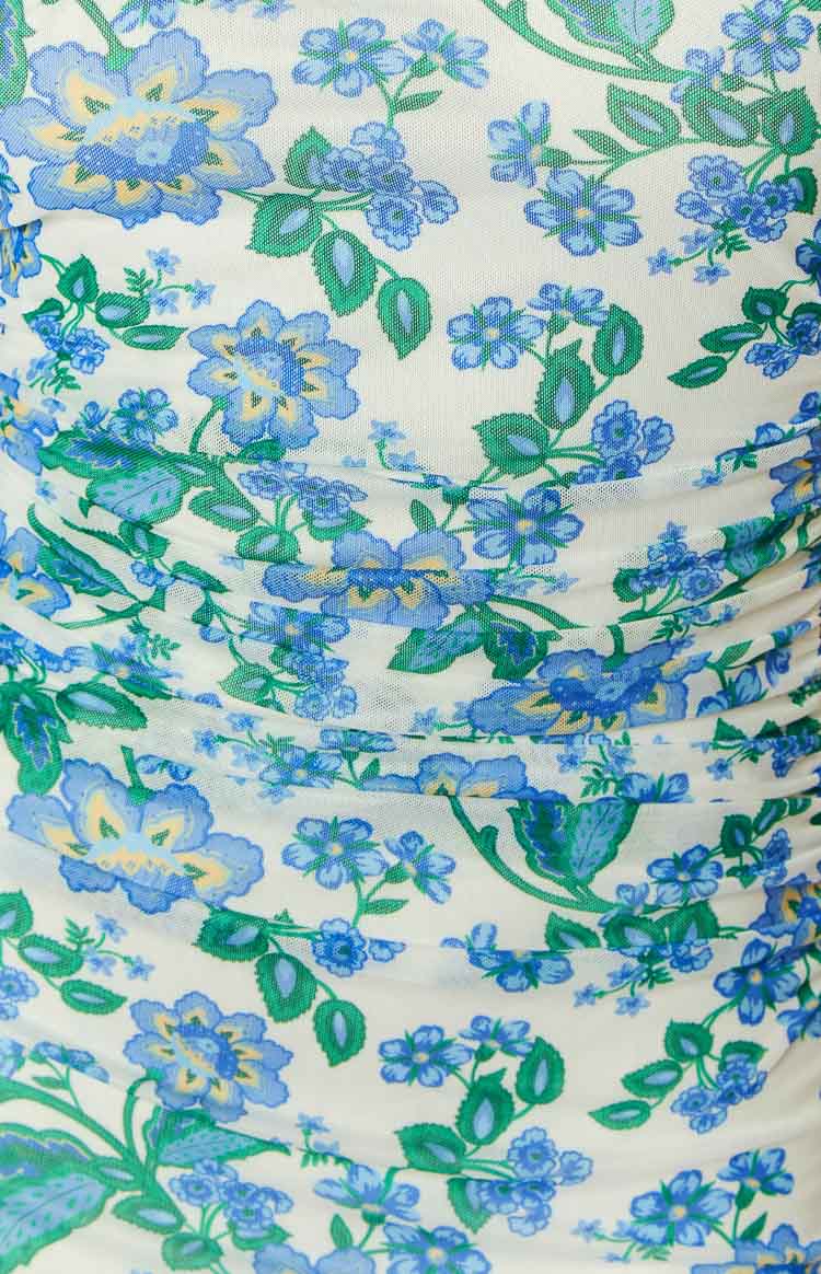 Blue Floral Strapless Maxi Dress