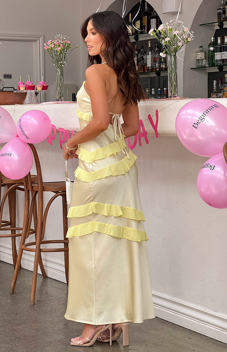 Light Yellow Ruffle Maxi Dress