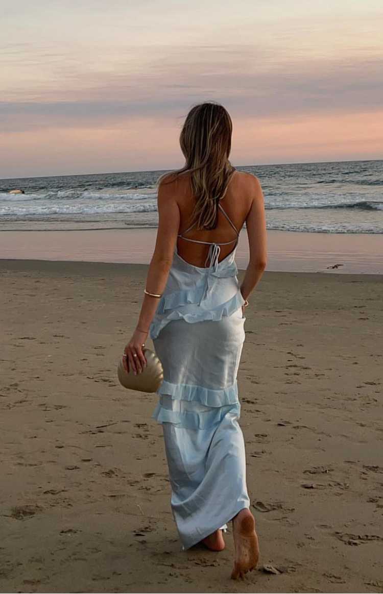 Light Blue Ruffle Maxi Dress