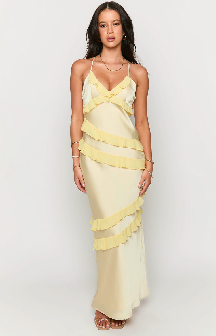 Light Yellow Ruffle Maxi Dress
