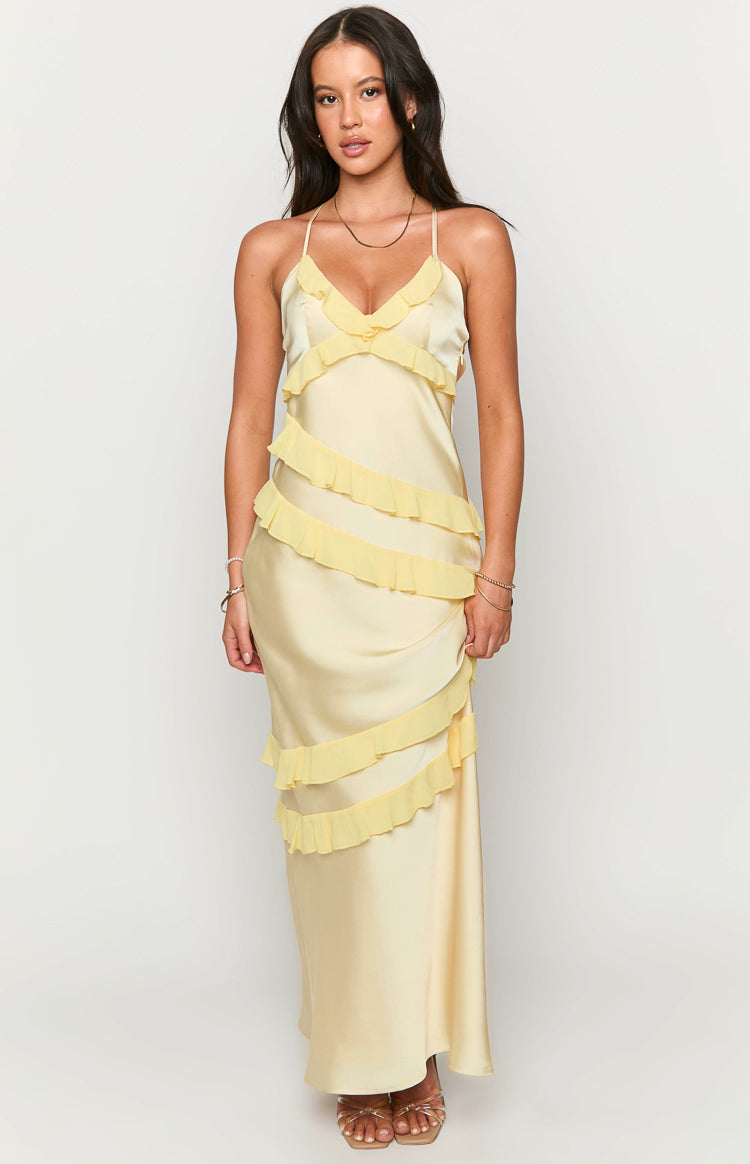 Light Yellow Ruffle Maxi Dress