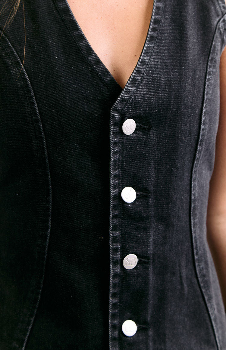 Black Denim Button Down Mini Dress