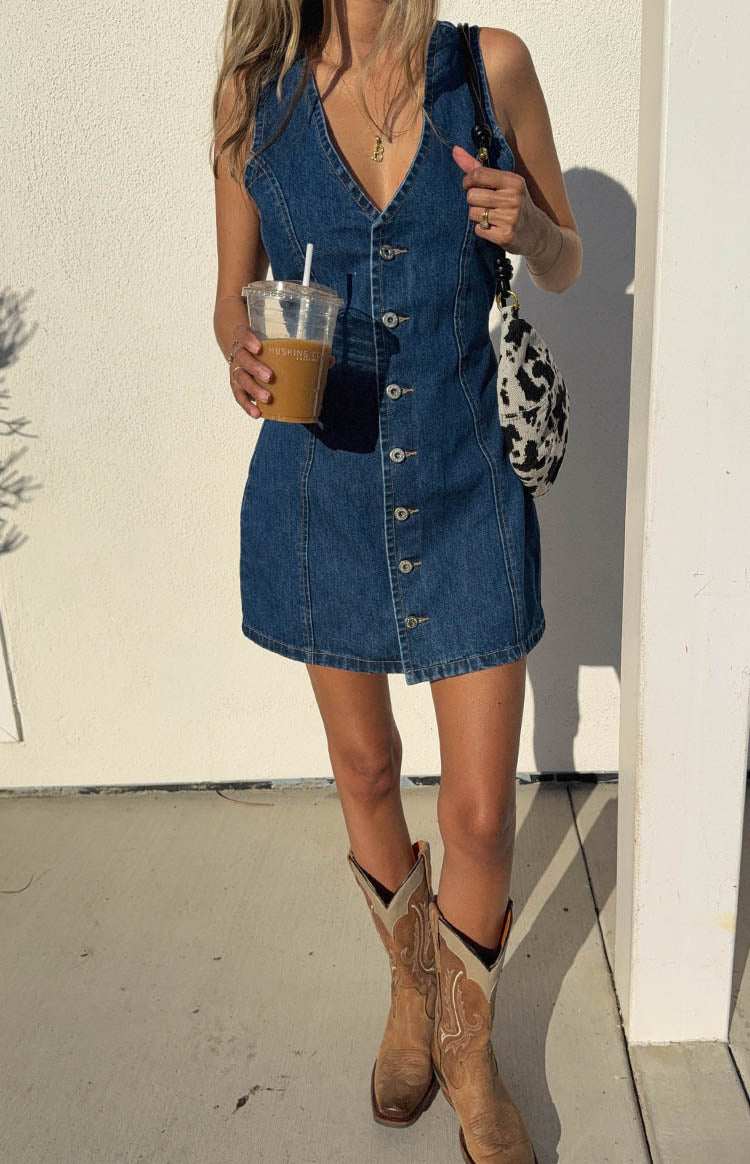 Navy Blue Denim Mini Dress