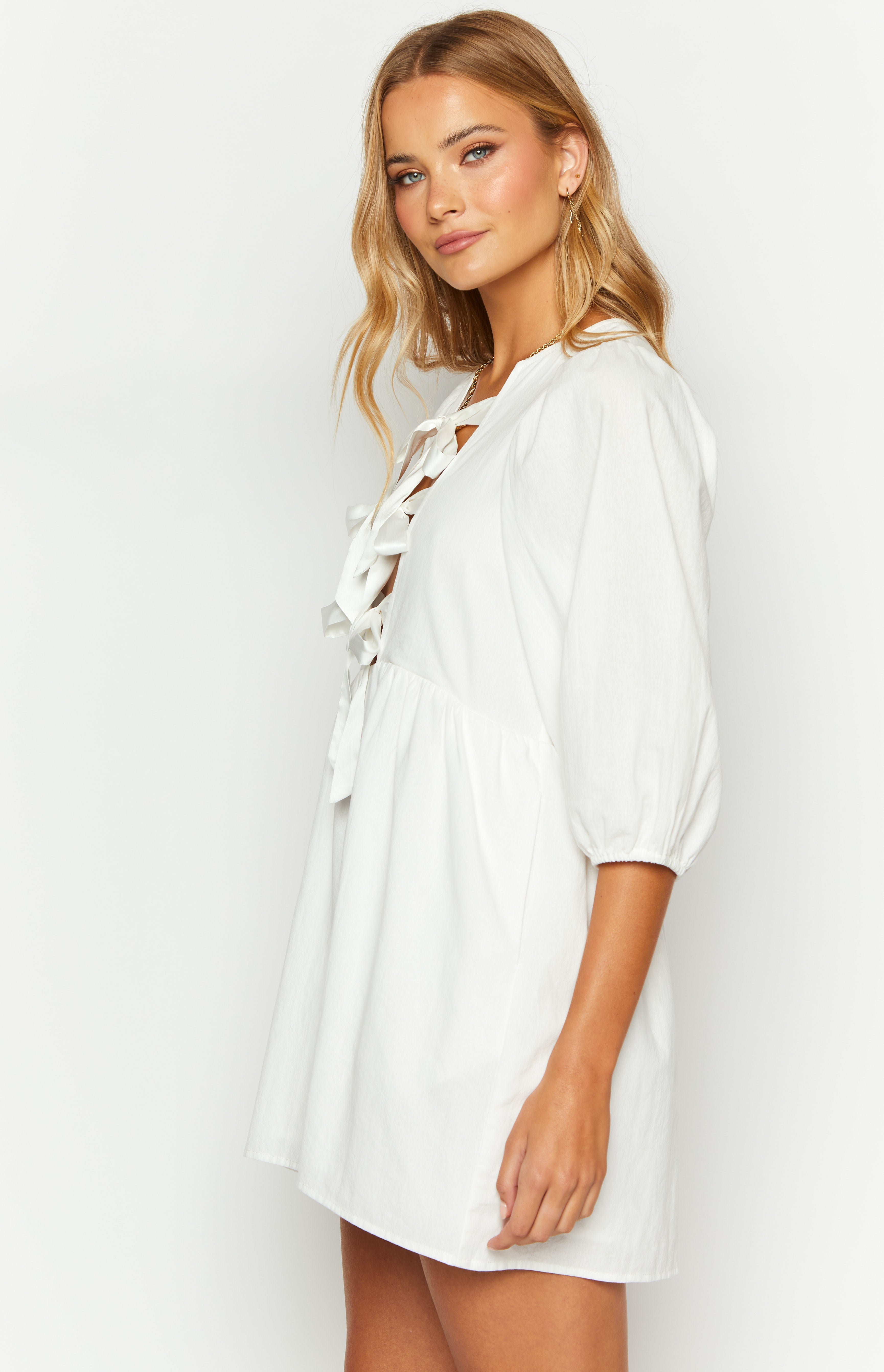 White Front-Tie Mini Dress