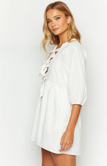 White Front-Tie Mini Dress