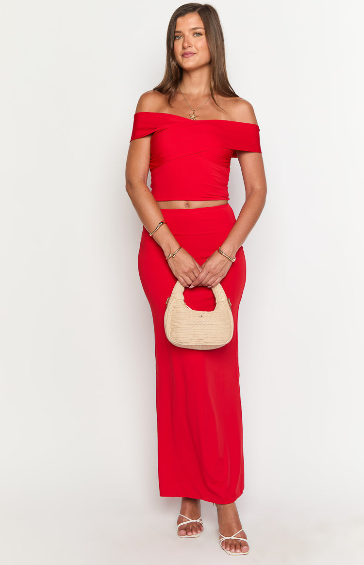 Red Off the Shoulder Crop Top