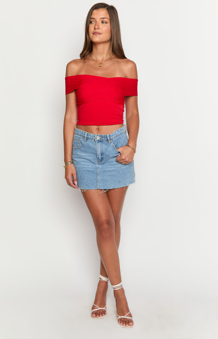 Red Off the Shoulder Crop Top