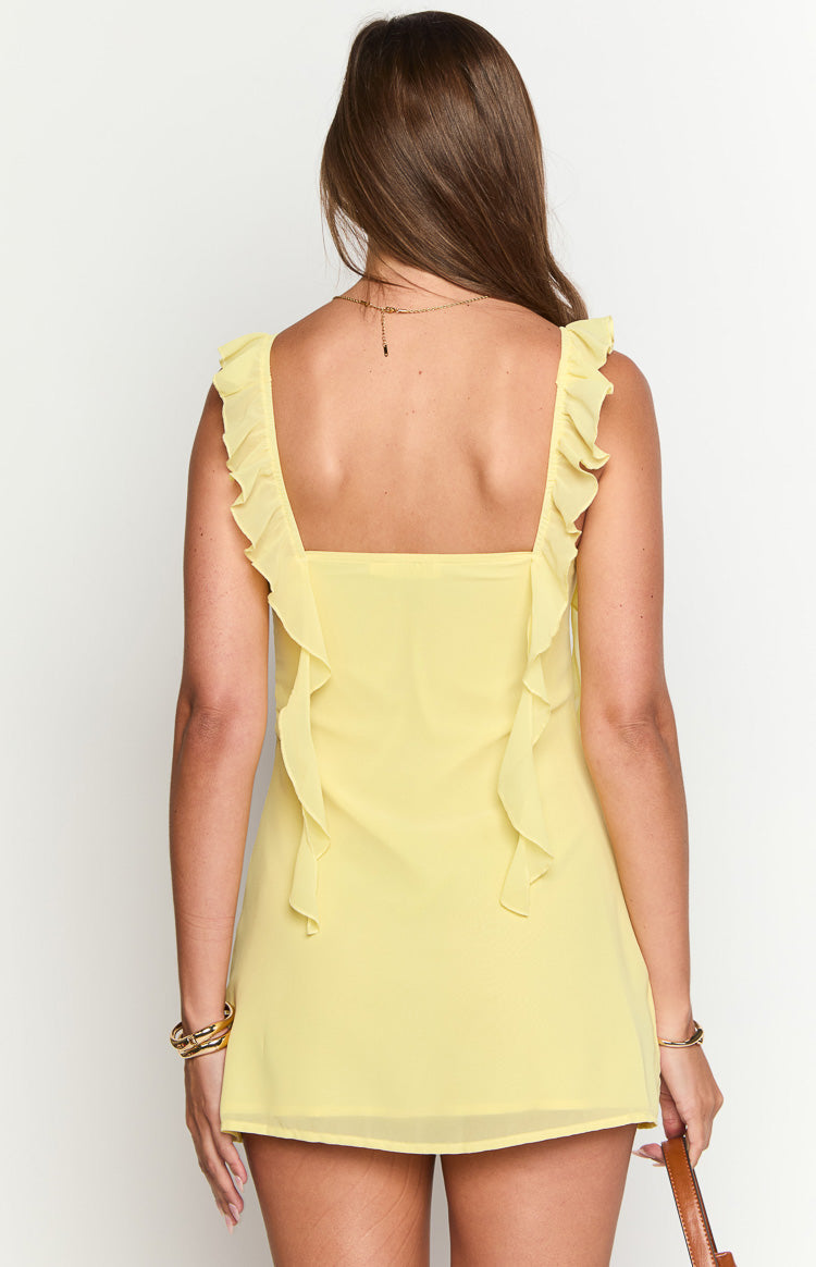 Yellow Ruffled Shoulder Mini Dress