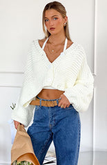 White Buttoned Knit Cardigan