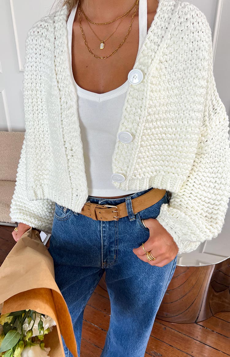 White Buttoned Knit Cardigan