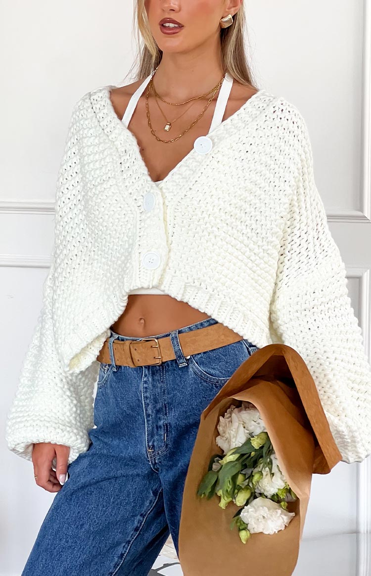 White Buttoned Knit Cardigan