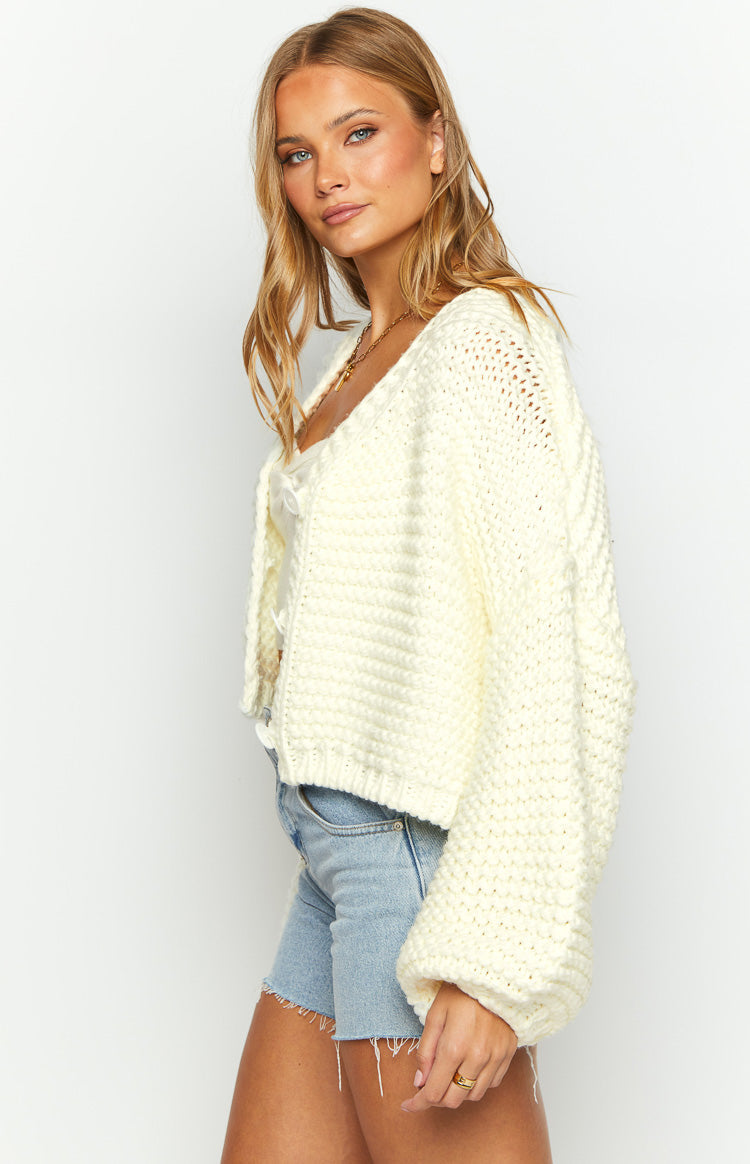White Buttoned Knit Cardigan