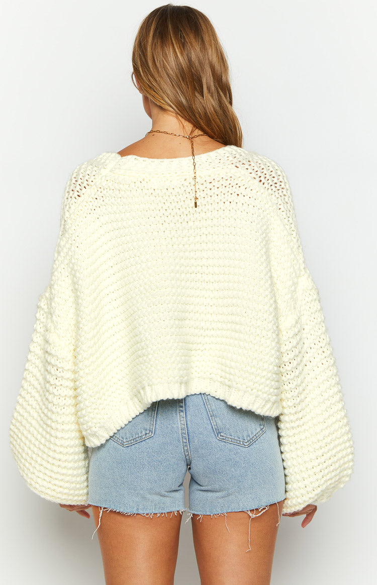 White Buttoned Knit Cardigan