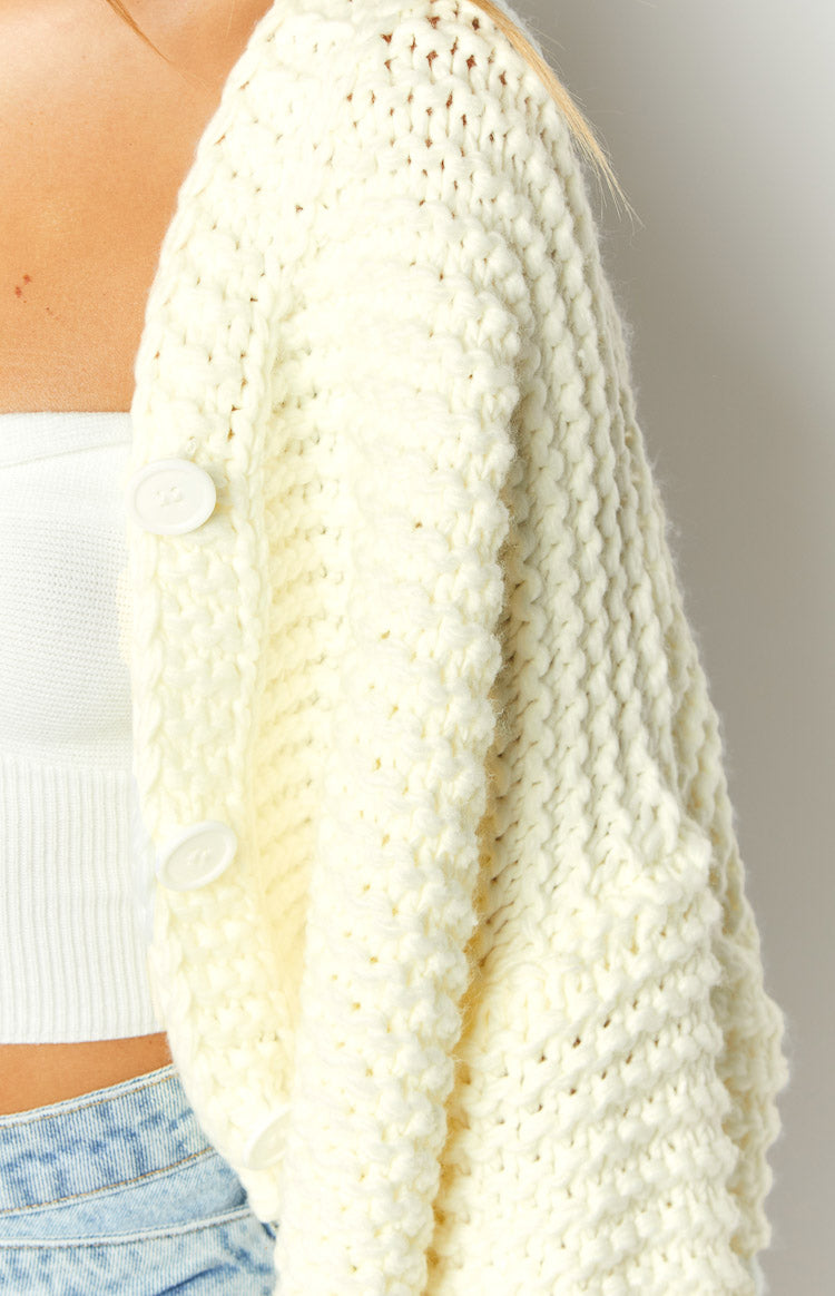 White Buttoned Knit Cardigan