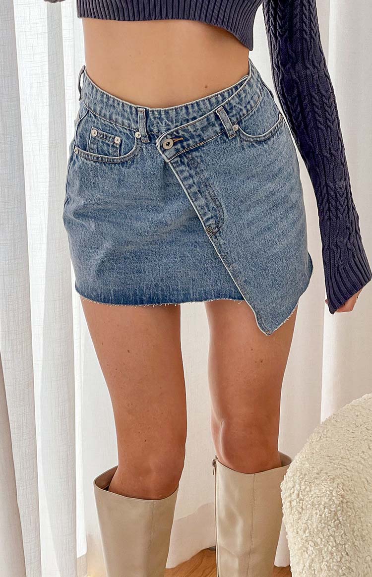 Blue Denim Asymmetric Mini Skirt