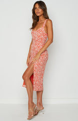Orange Floral Midi Dress