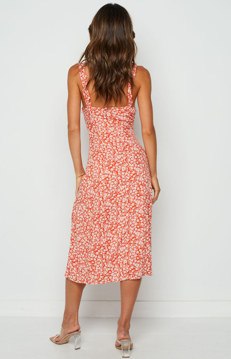 Orange Floral Midi Dress