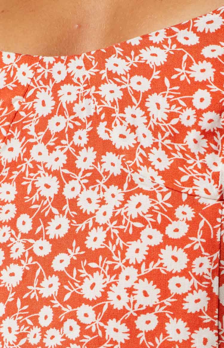 Orange Floral Midi Dress