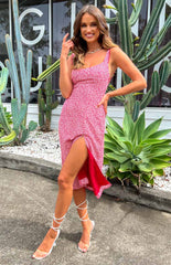 Red Floral Sleeveless Midi Dress