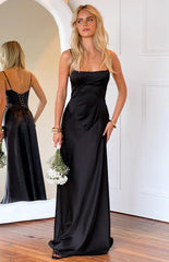 Black Lace-Up Back Maxi Dress