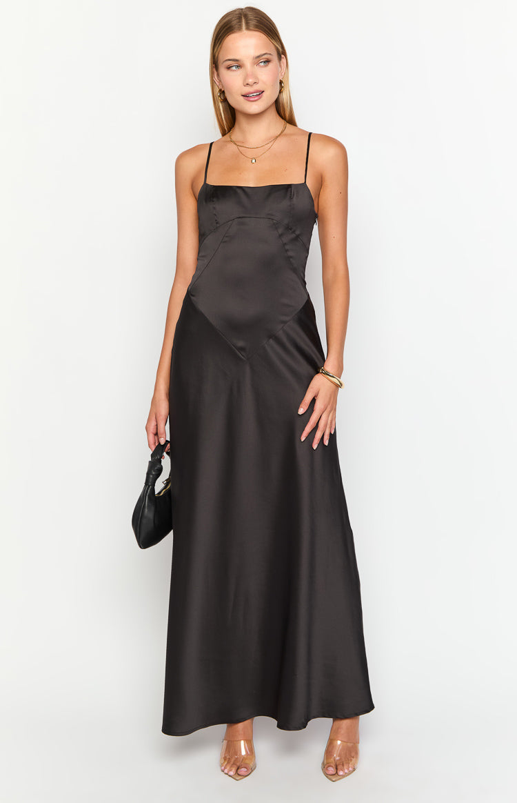Black Lace-Up Back Maxi Dress