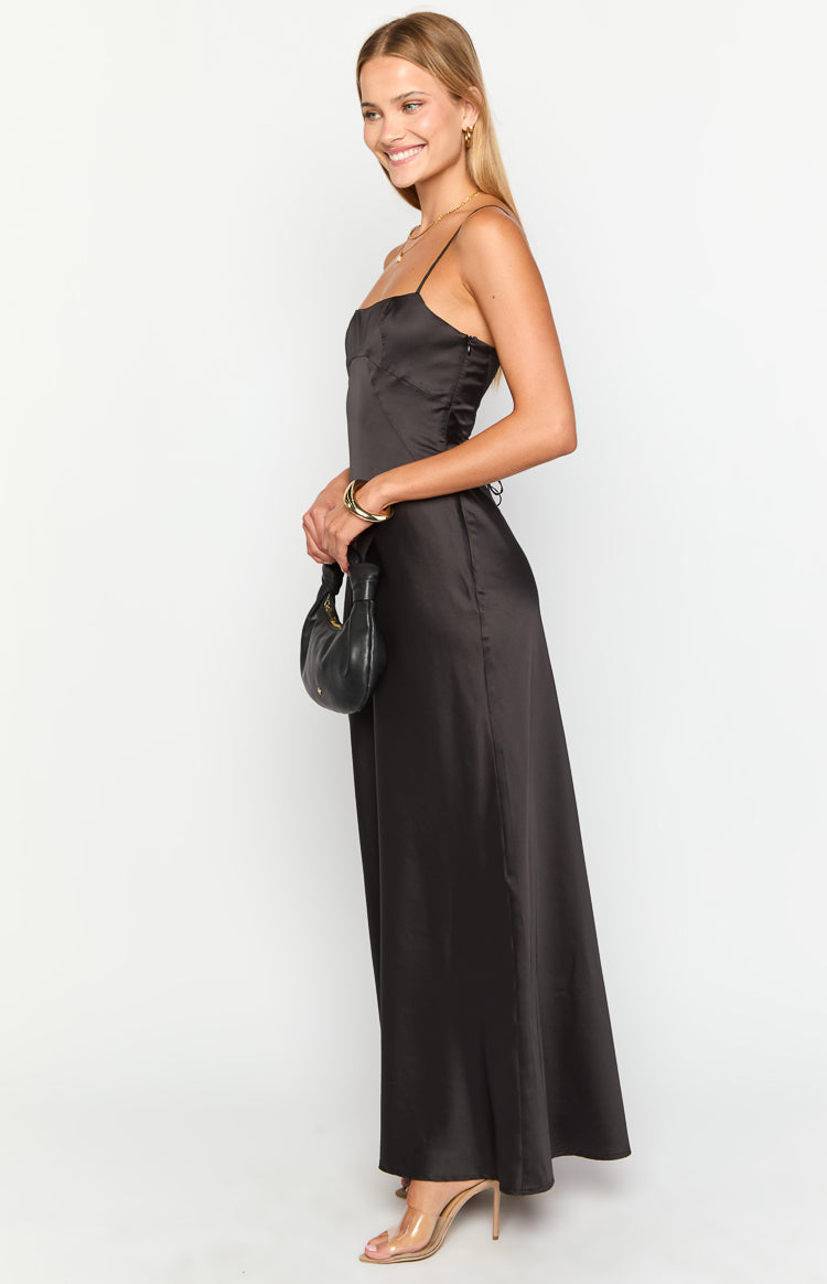 Black Lace-Up Back Maxi Dress