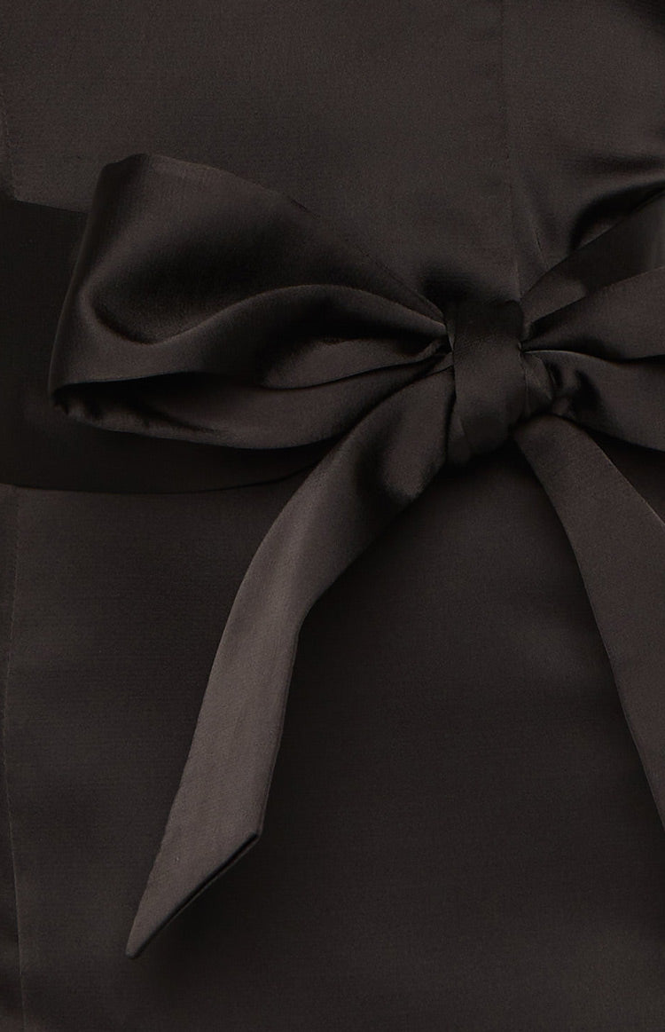 Black Satin Bow Mini Dress