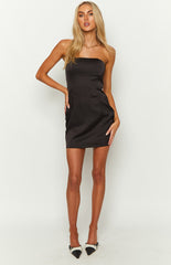 Black Satin Bow Mini Dress