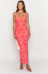 Orange Red Floral Maxi Dress