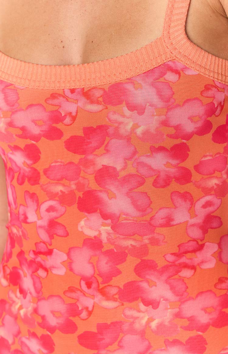 Orange Red Floral Maxi Dress