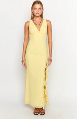 Yellow Plunging High Slit Maxi Dress