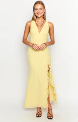 Yellow Plunging High Slit Maxi Dress