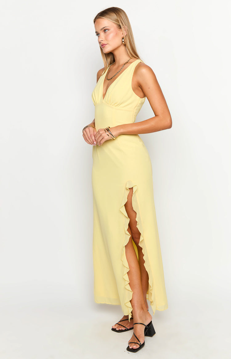 Yellow Plunging High Slit Maxi Dress