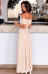 Beige Off Shoulder Maxi Dress