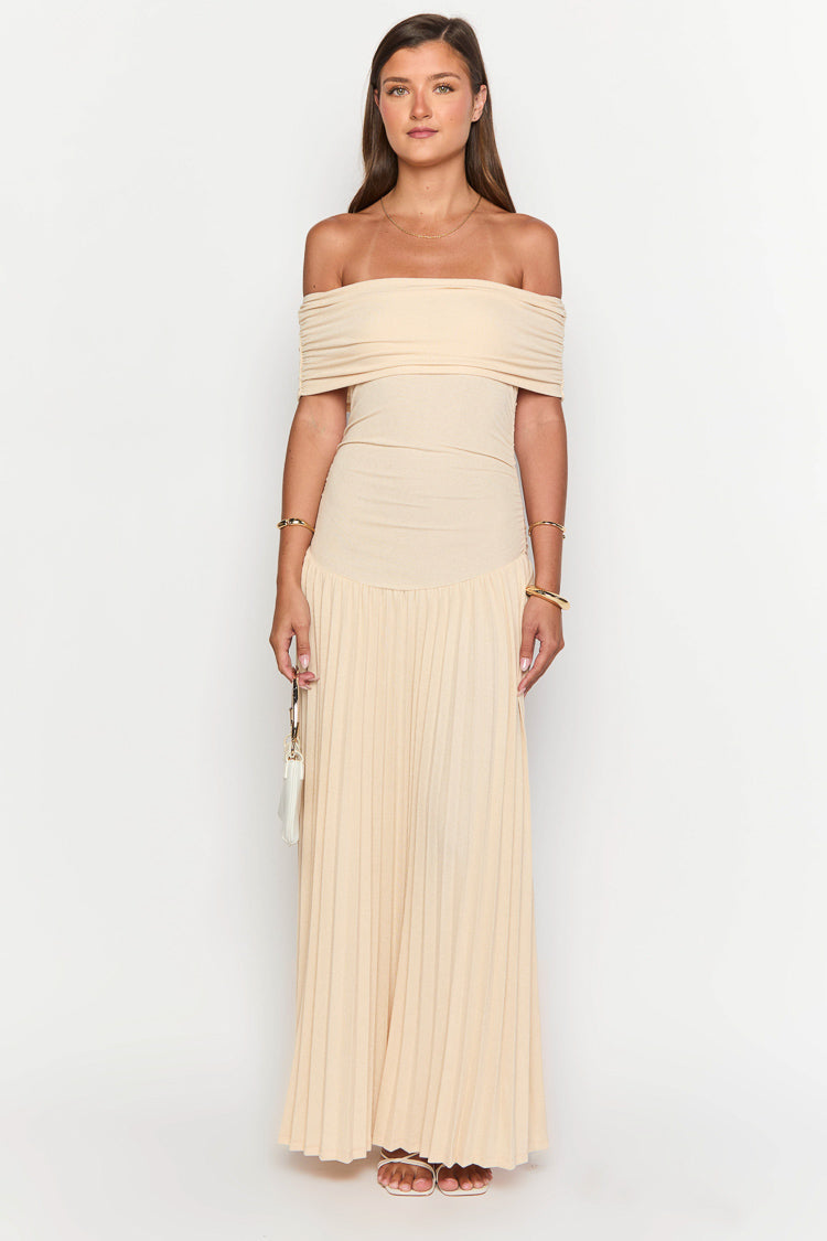 Beige Off Shoulder Maxi Dress