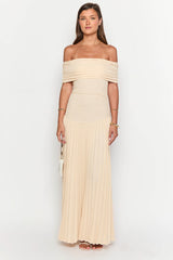 Beige Off Shoulder Maxi Dress