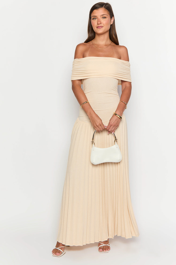 Beige Off Shoulder Maxi Dress