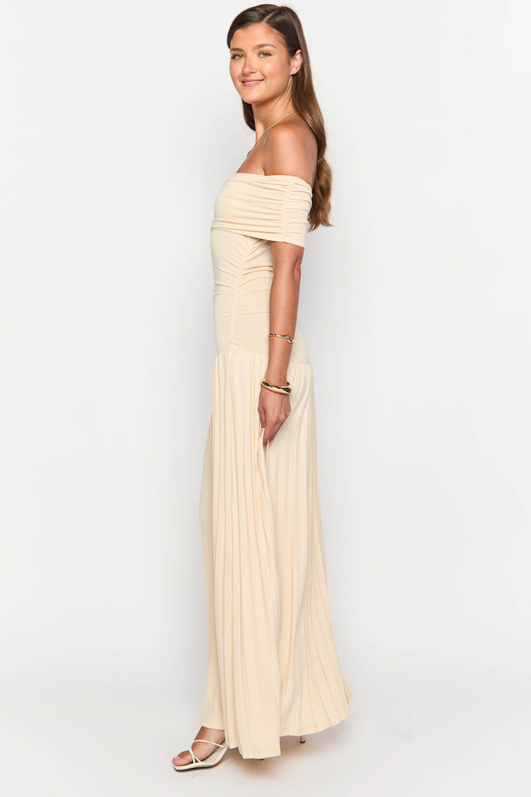 Beige Off Shoulder Maxi Dress