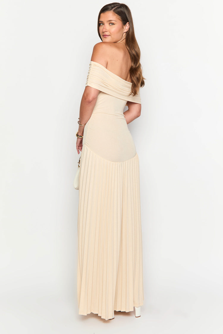 Beige Off Shoulder Maxi Dress