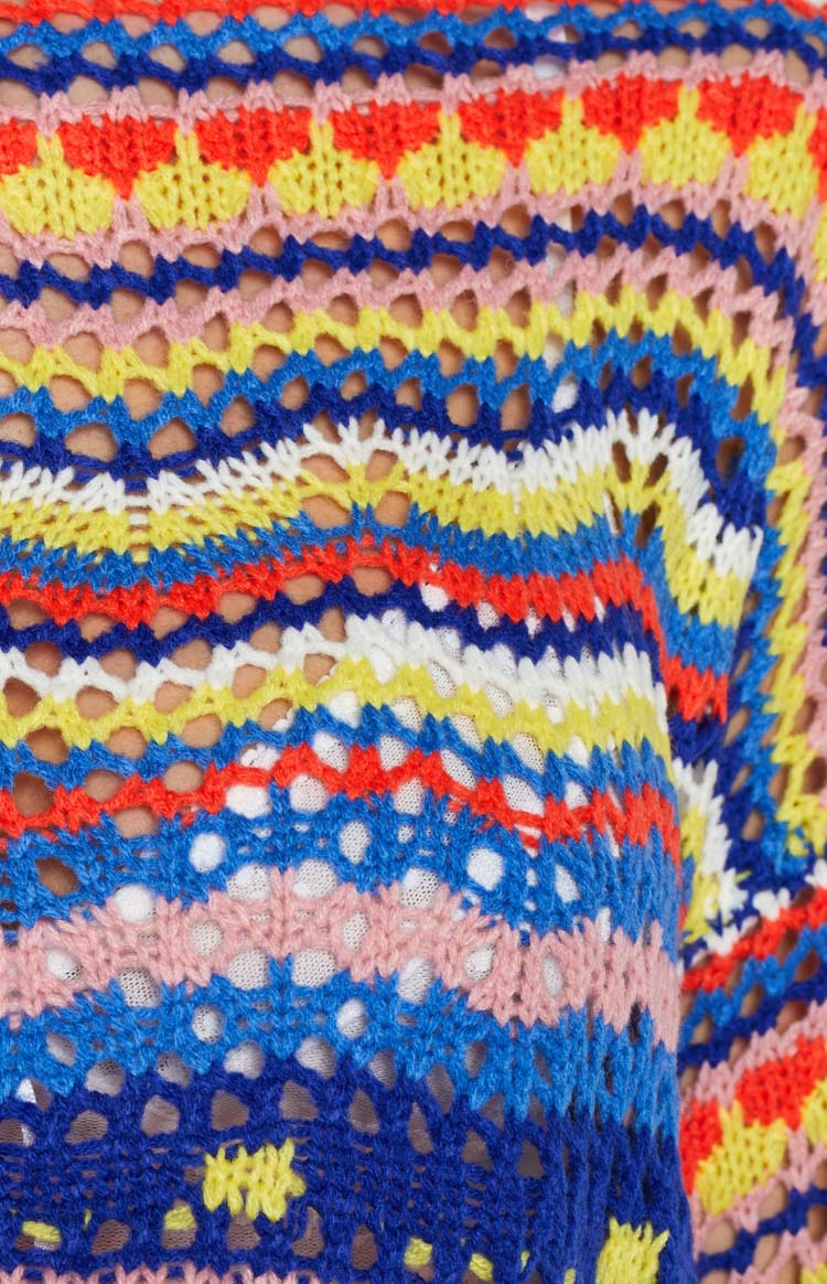 Blue Rainbow Striped Knit Sweater