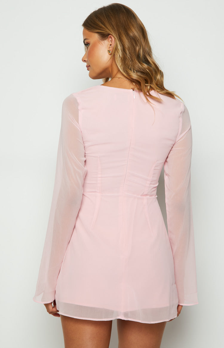 Baby Pink Long Sleeve Mini Dress
