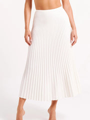 Neck Tie Knit Top & Pleated Suiting Maxi Skirt