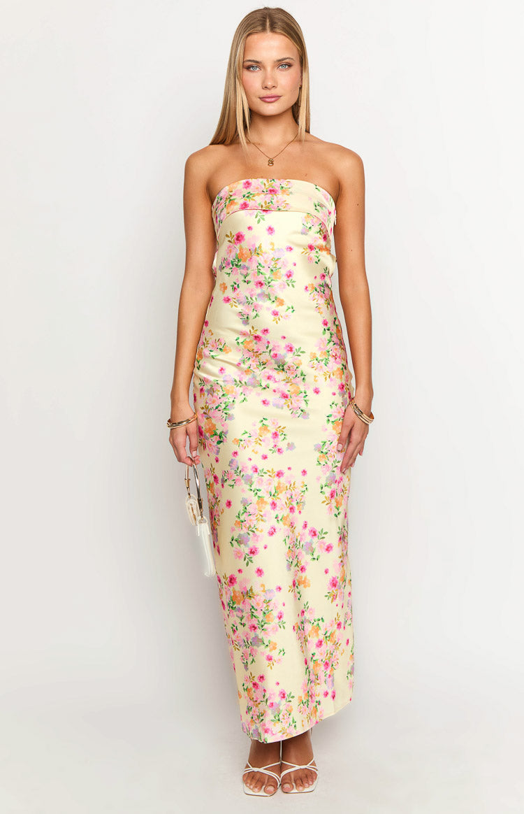 Light Yellow Floral Maxi Dress