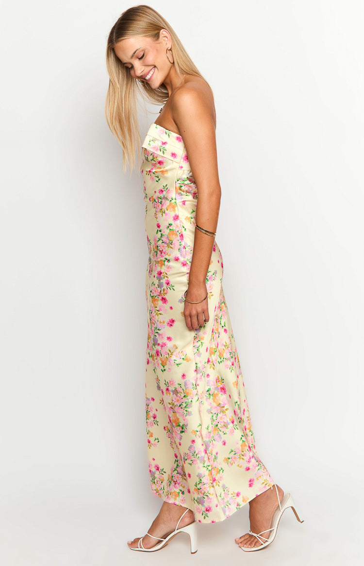 Light Yellow Floral Maxi Dress