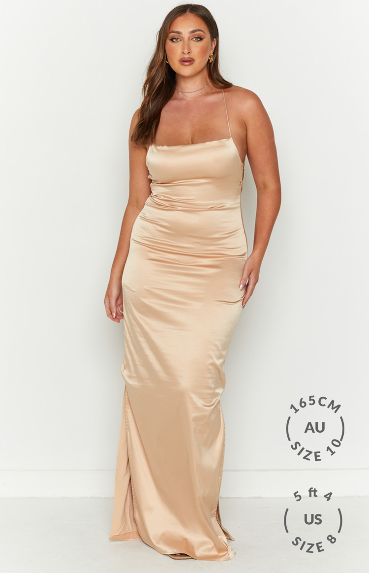 Champagne Slim Fit Slip Formal Dress