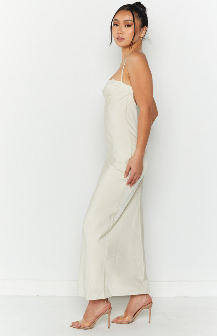Cream Lace Bust Slip Midi Dress