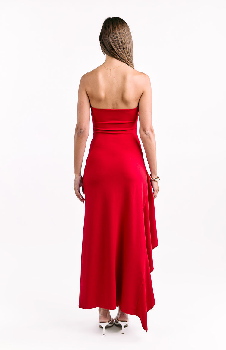 Red Strapless Formal Maxi Dress