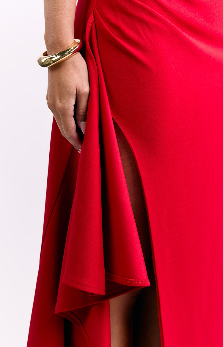 Red Strapless Formal Maxi Dress