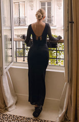 Elegant Black Long Sleeved Maxi Dress